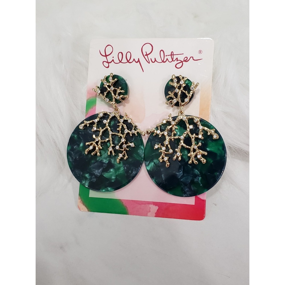 NEW Lilly Pulitzer Coral Cove Earrings green christmas whimsical witchy witch